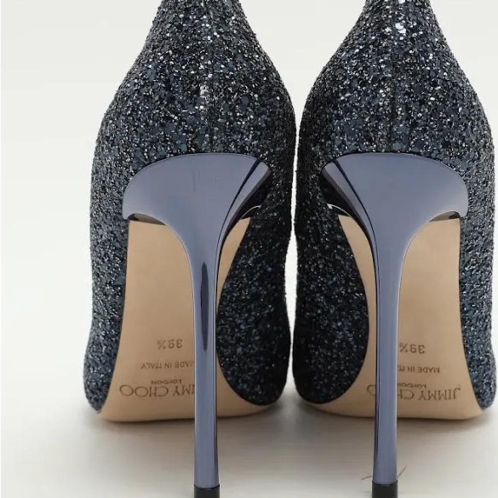 Jimmy Choo Glitter Pointed-Toe Stiletto Pumps in Sparkling Navy - Picture 3 of 8